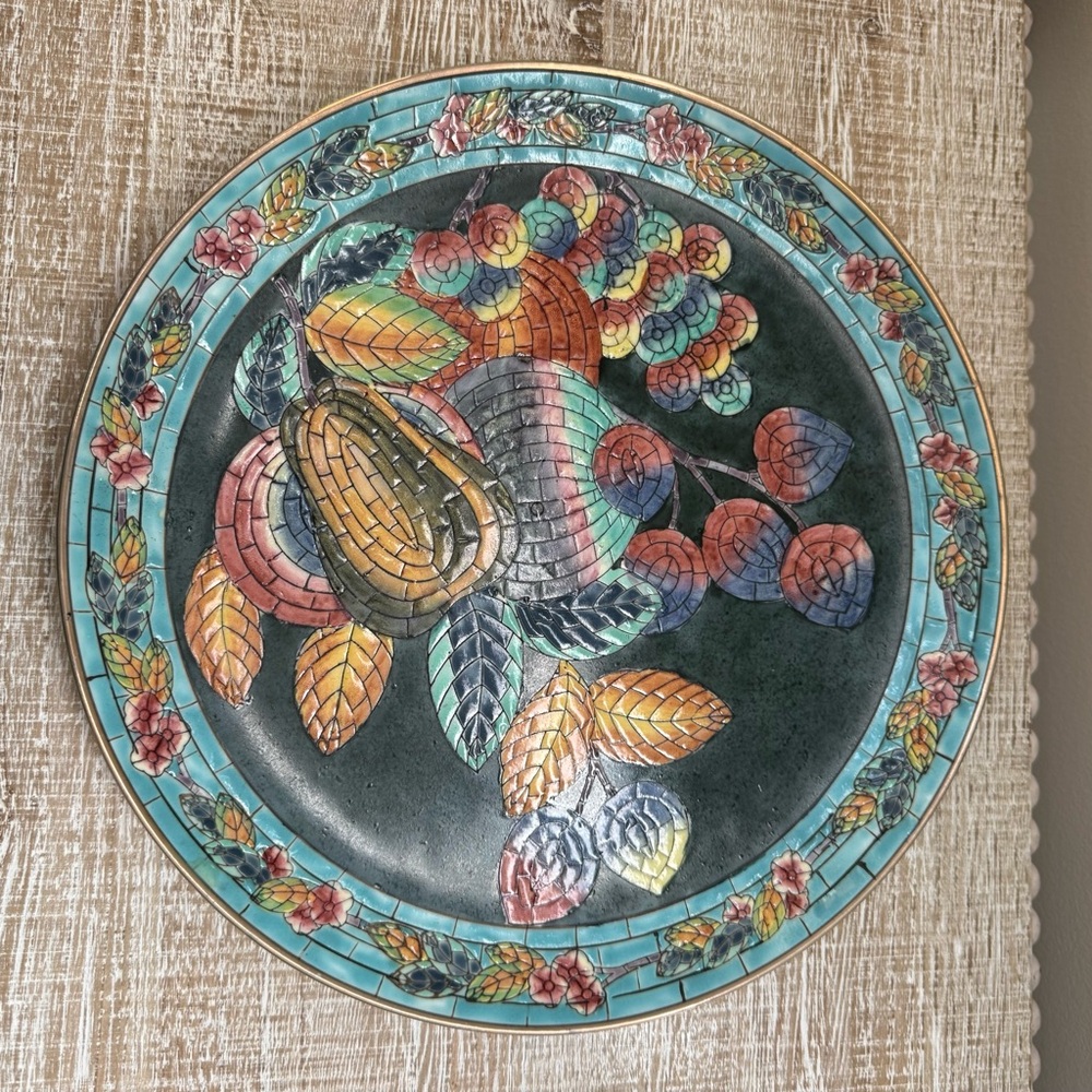 Vintage Floral & Fruit Cloisonne Plate, 10.5", UGC